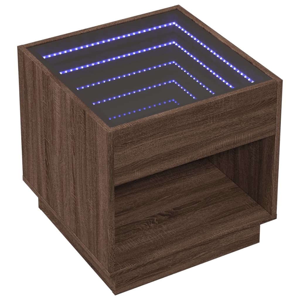 Comodino con LED Infinity Rovere Marrone 50x50x50 cm