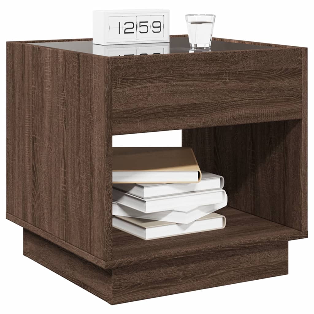 Comodino con LED Infinity Rovere Marrone 50x50x50 cm