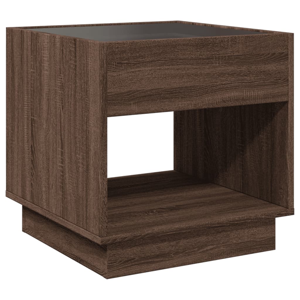 Comodino con LED Infinity Rovere Marrone 50x50x50 cm