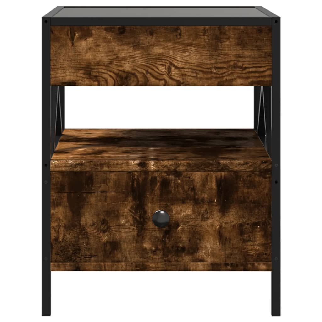 Comodino con LED Infinity Rovere Fumo 40x40x51 cm