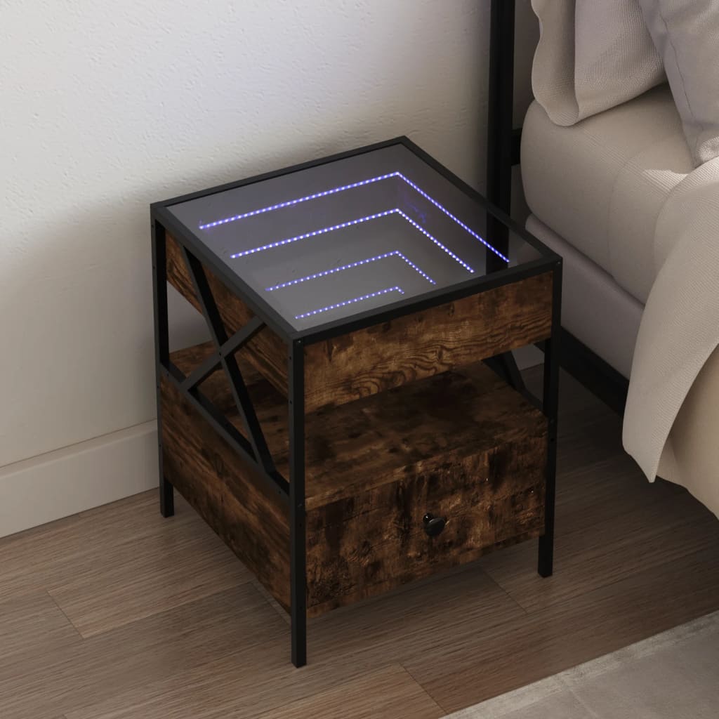 Comodino con LED Infinity Rovere Fumo 40x40x51 cm