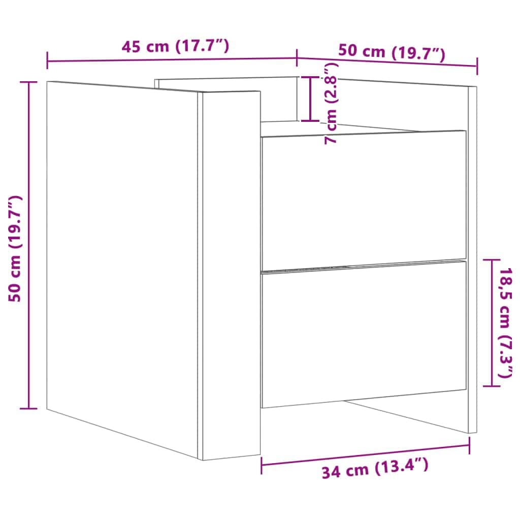Comodino Grigio Cemento 45x50x50 cm in Truciolato
