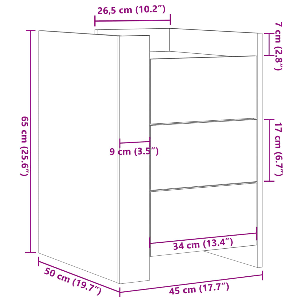 Comodino Rovere Marrone 45x50x65 cm in Legno Multistrato