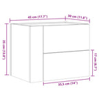 Comodino a Muro Rovere Fumo 45x30x35 cm