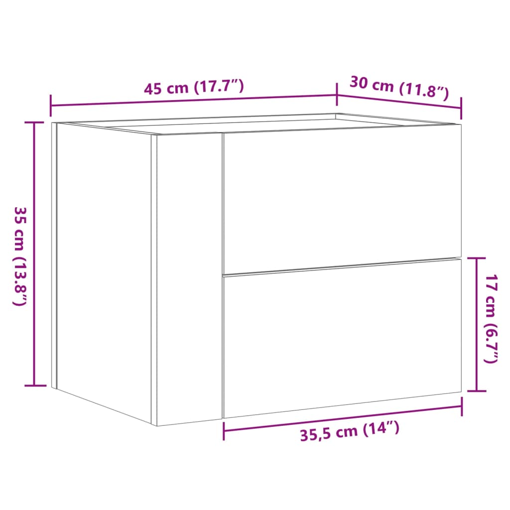 Comodino a Muro Rovere Marrone 45x30x35 cm