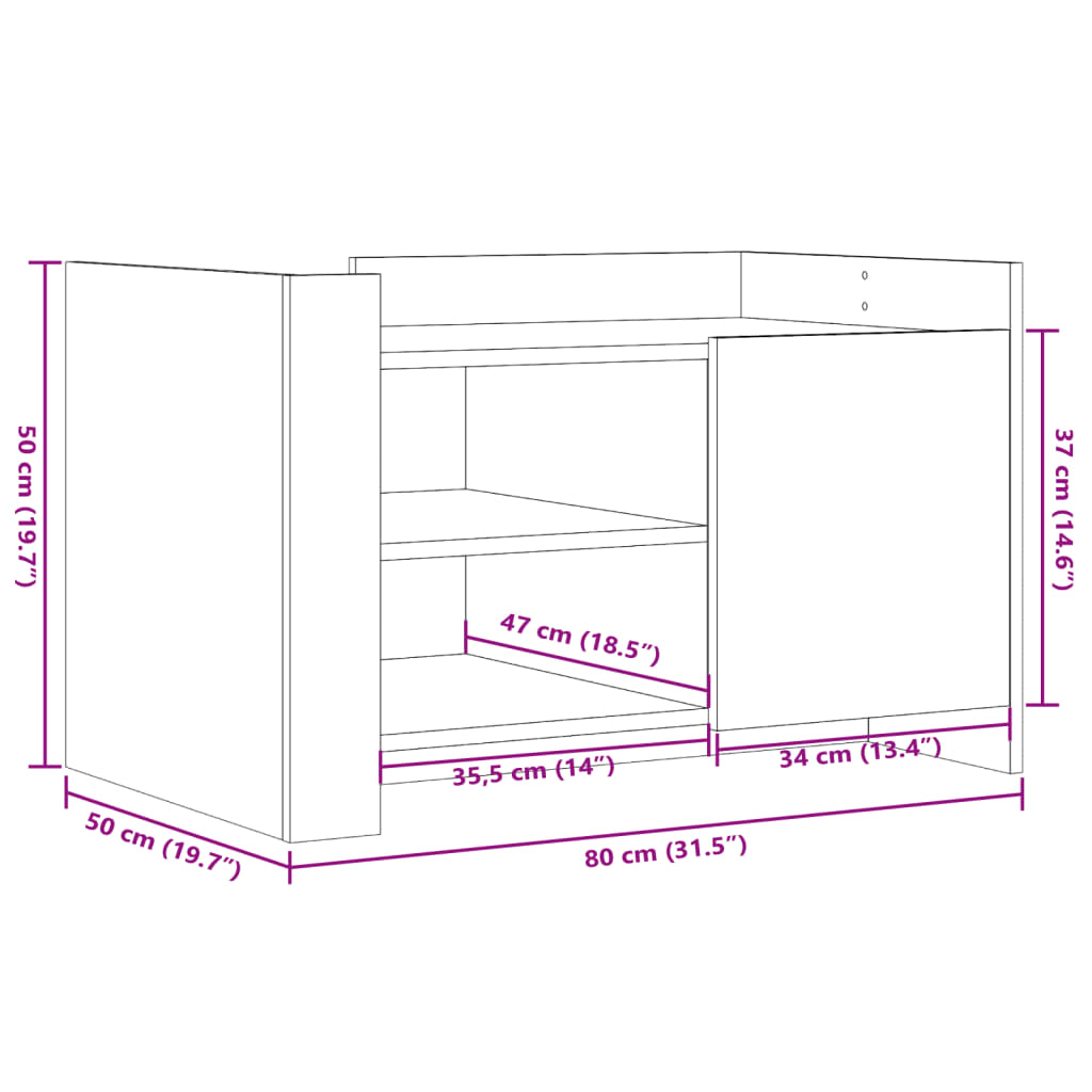Tavolino da Salotto Rovere Marrone 80x50x50cm Legno Multistrato