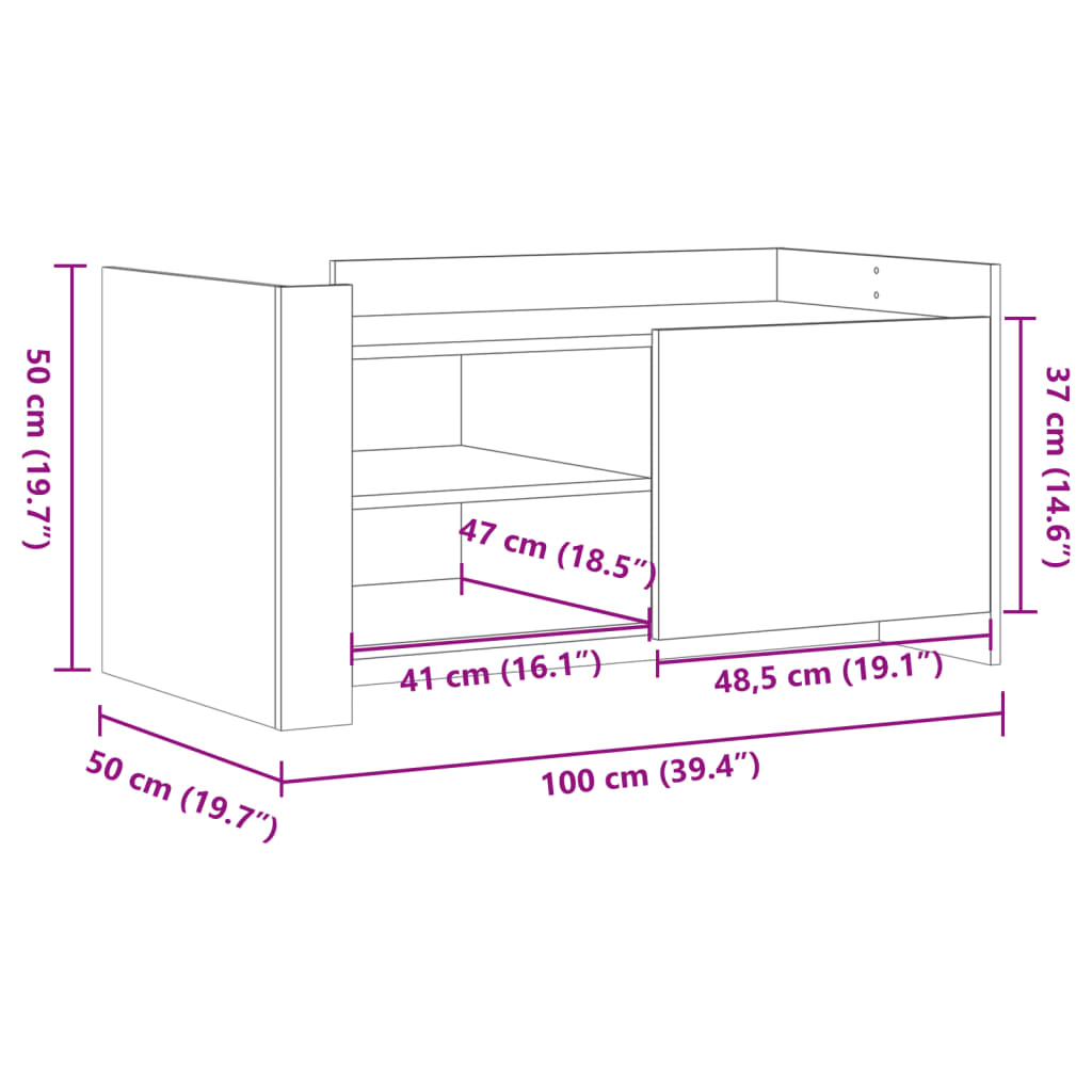 Tavolino Salotto Rovere Fumo 100x50x50 cm in Legno Multistrato