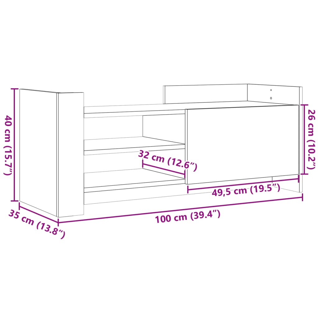 Mobile TV Rovere Fumo 100x35x40 cm in Legno Multistrato