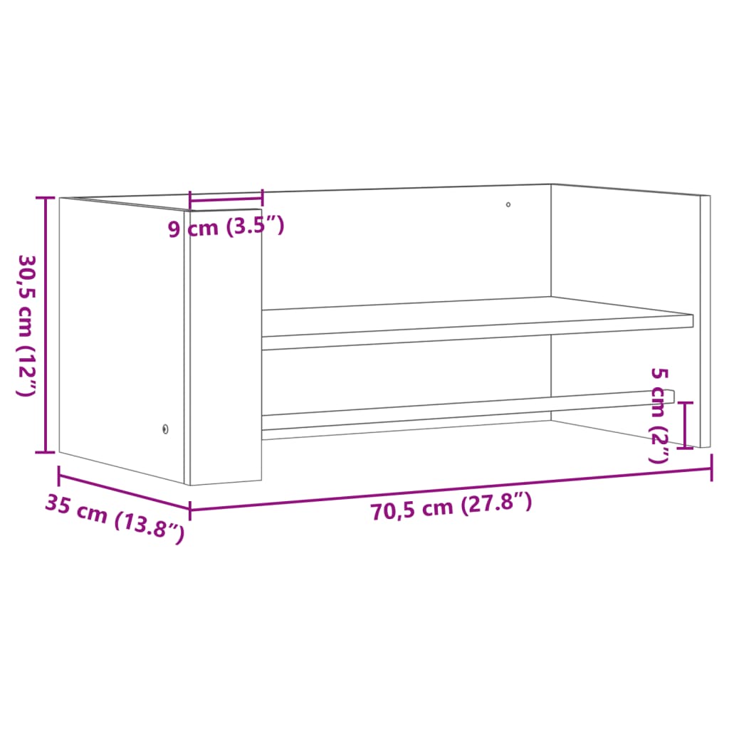 Mensola a Muro Rovere Marrone 70,5x35x30,5 cm Legno Multistrato