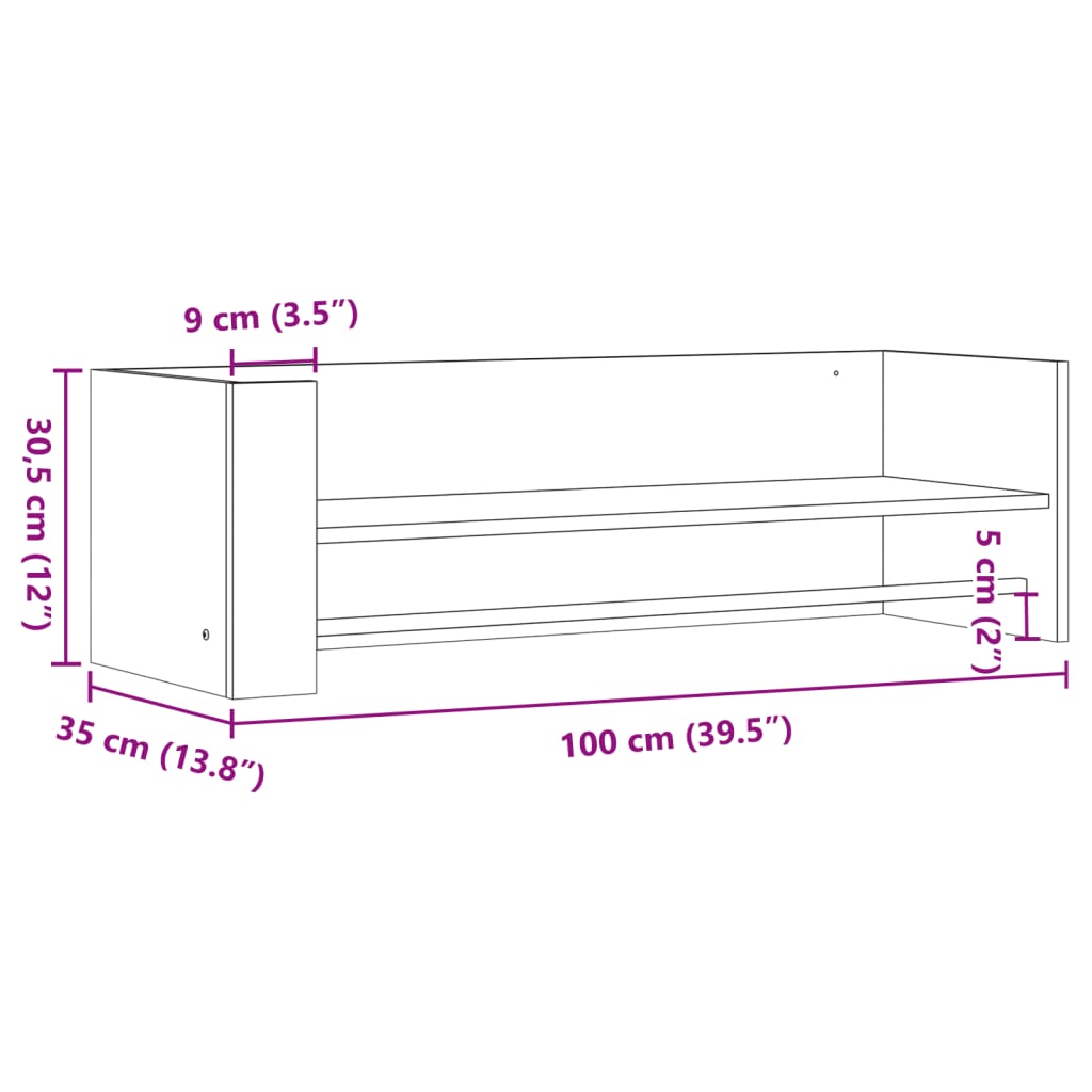 Scaffale a Muro Grigio Cemento 100x35x30,5 cm Legno Multistrato