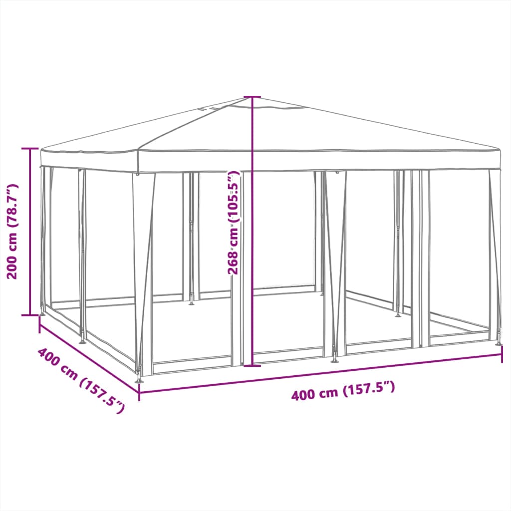 Tenda per Feste con 8 Pareti Laterali in Rete Blu 4x4 m HDPE