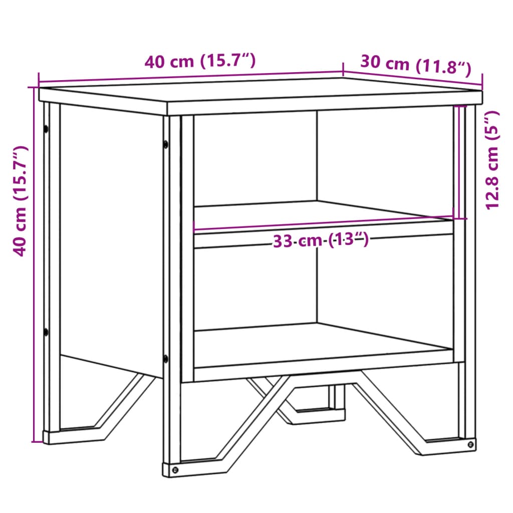 Comodino Rovere Fumo 2pz 40x30x40 cm in Truciolato