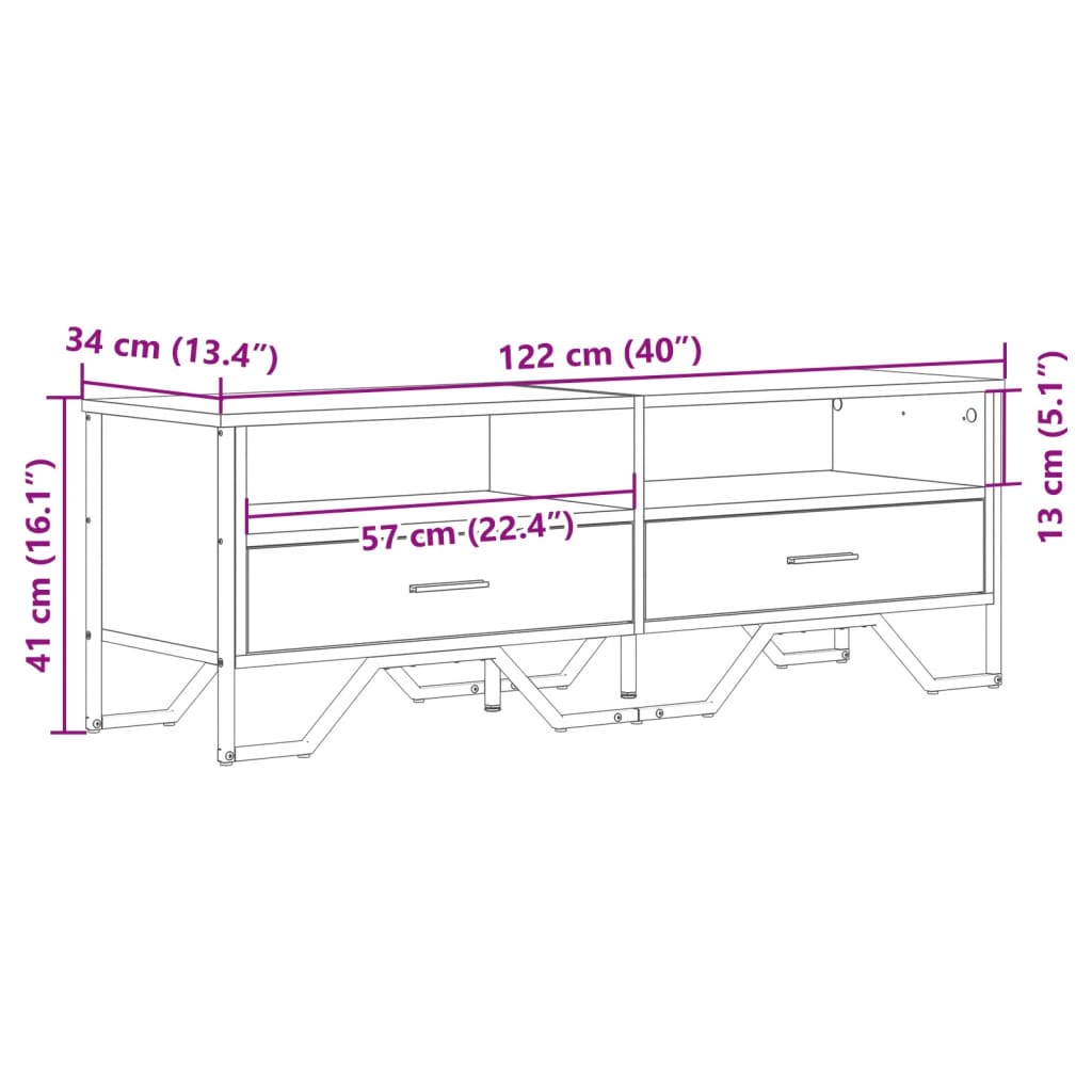Mobile TV Rovere Sonoma 122x34x41 cm in Legno Multistrato