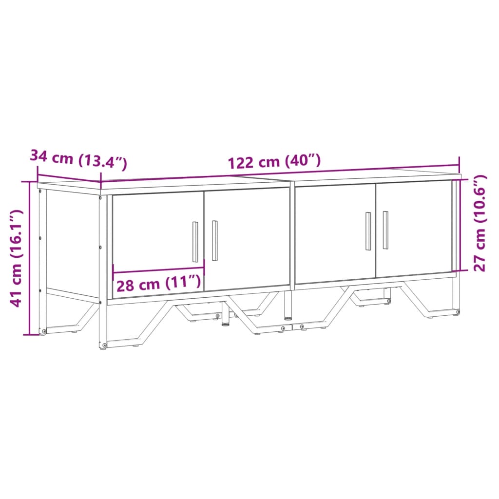 Mobile Porta TV Rovere Fumo 122x34x41 cm in Legno Multistrato