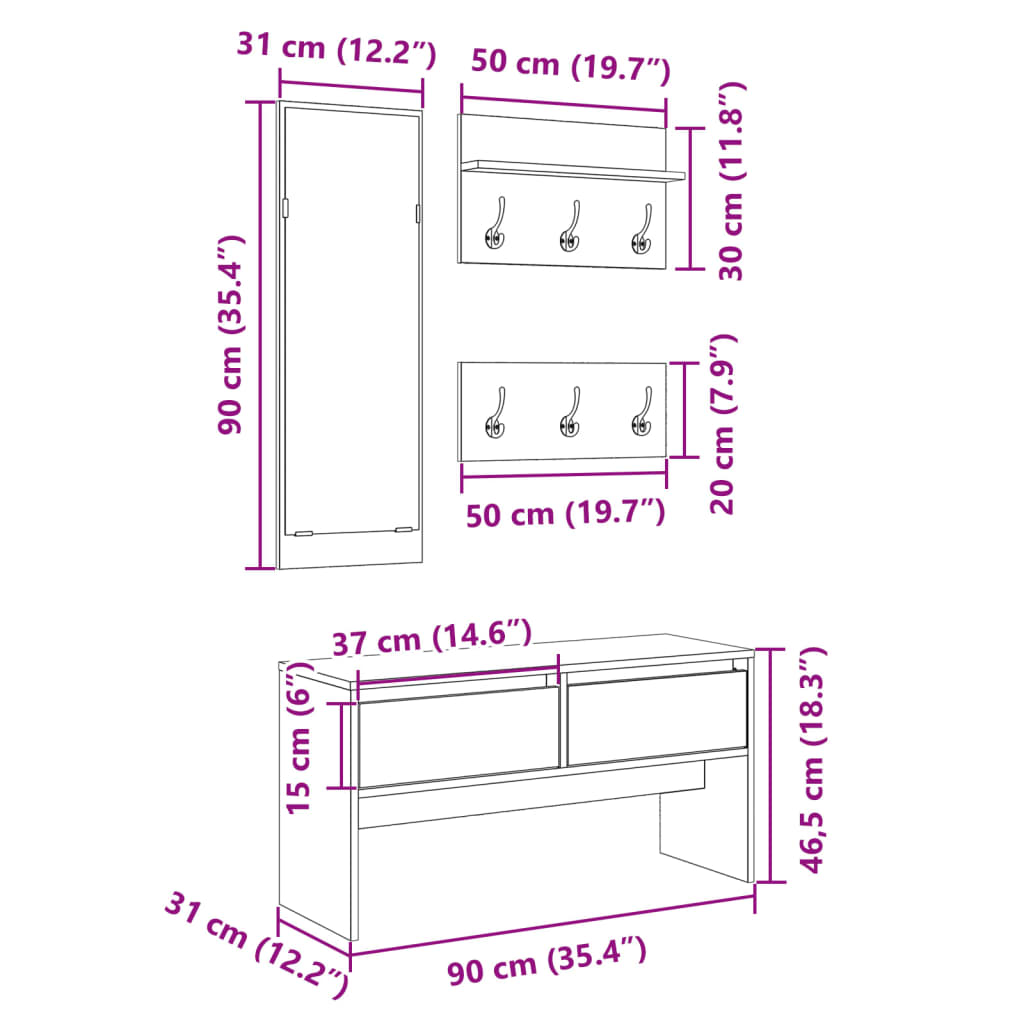 Set Mobili da Ingresso 4 pz Nero in Legno Multistrato