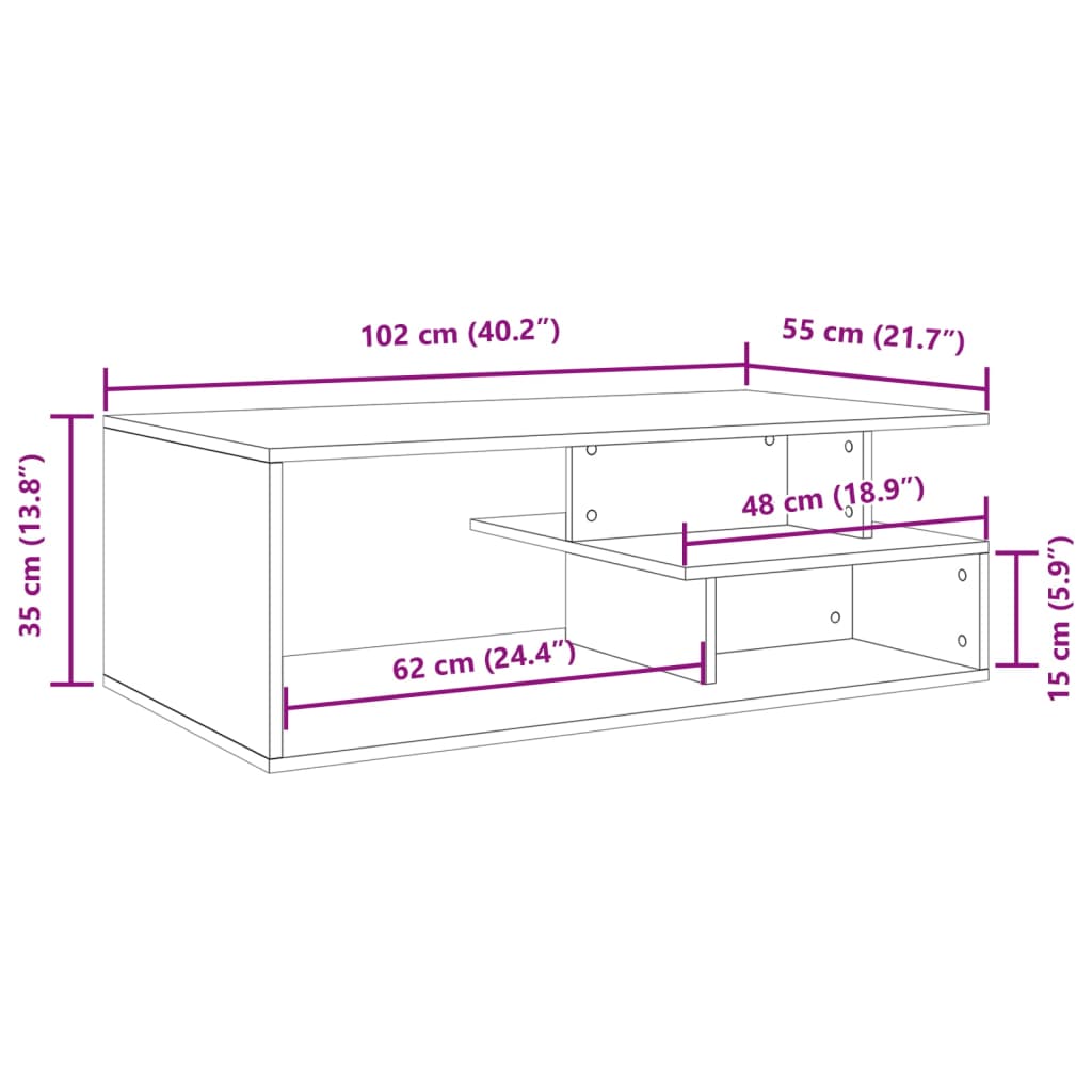 Tavolino Salotto Rovere Marrone 102x55x35 cm Legno Multistrato