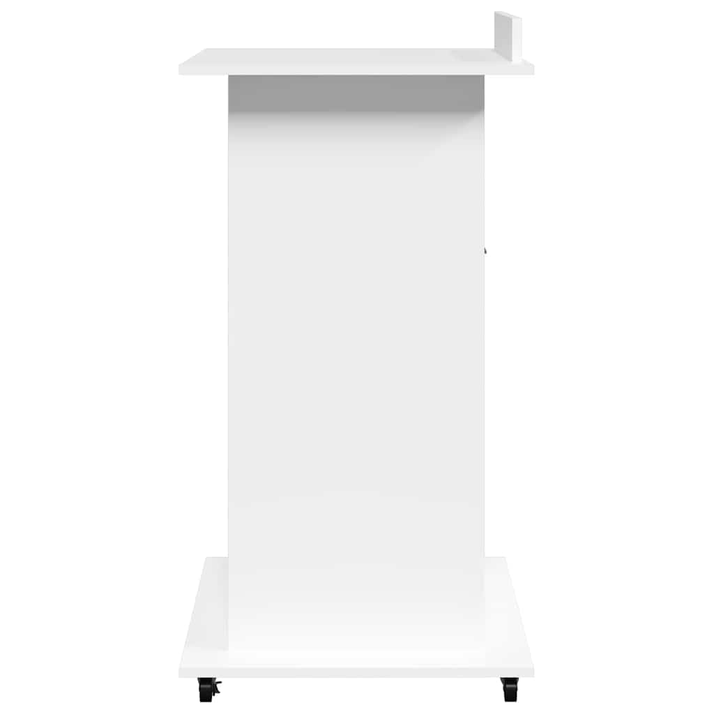 Leggio con Ruote e Cassetto Bianco 55x55x107 cm in Multistrato