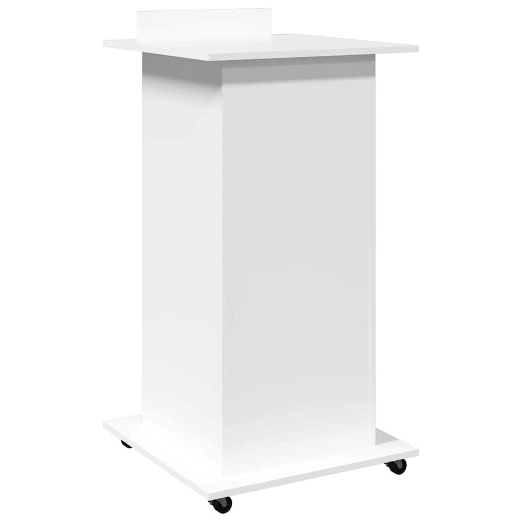 Leggio con Ruote e Cassetto Bianco 55x55x107 cm in Multistrato