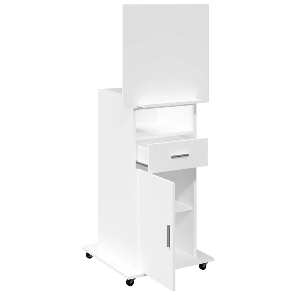Leggio con Ruote e Cassetto Bianco 55x55x107 cm in Multistrato