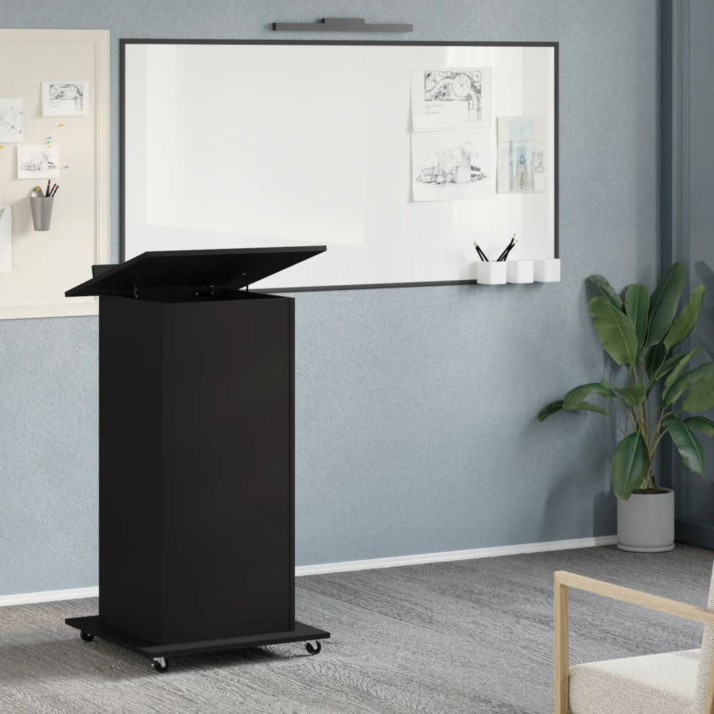 Leggio con Ruote e Cassetto Nero 55x55x107 cm in Multistrato