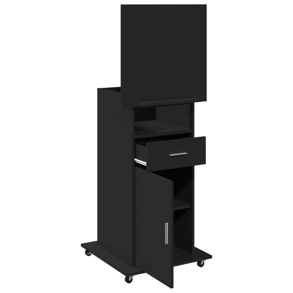 Leggio con Ruote e Cassetto Nero 55x55x107 cm in Multistrato