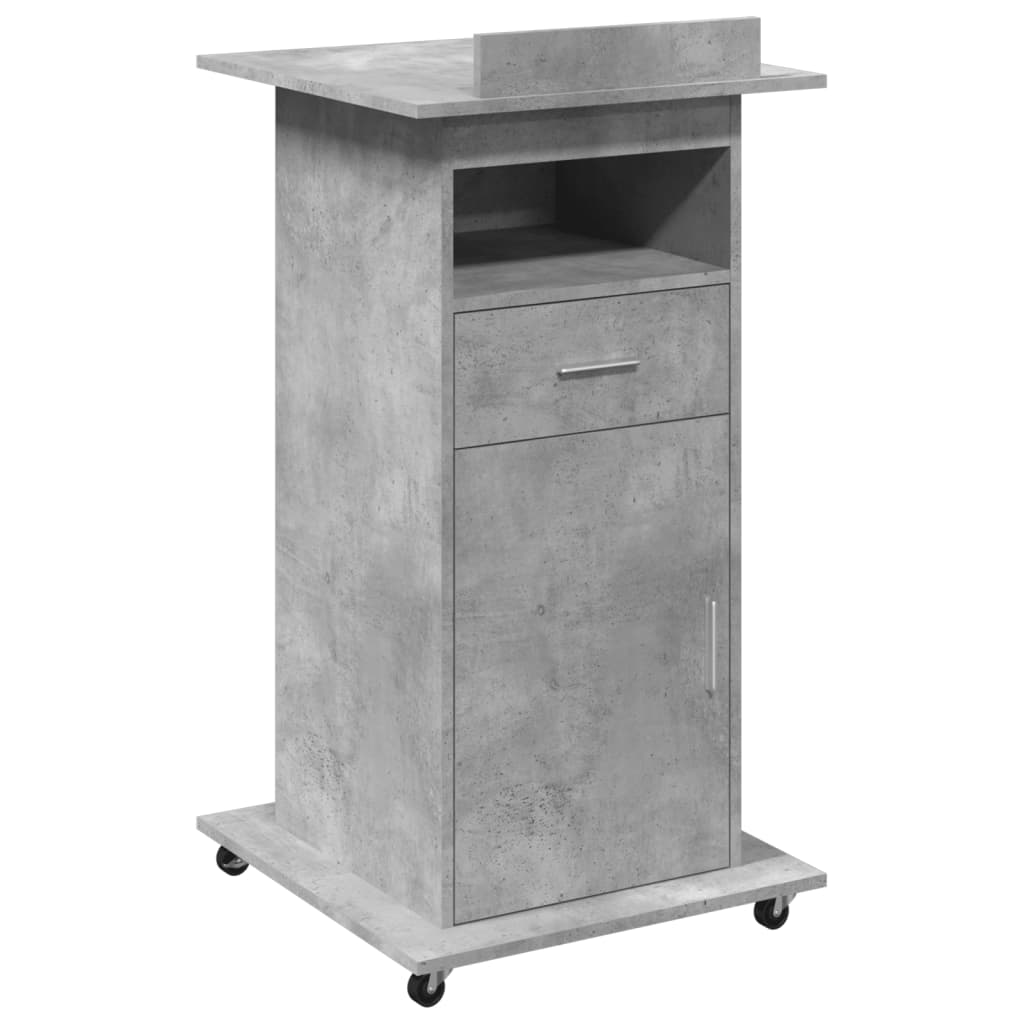 Leggio con Ruote e Cassetto Grigio 55x55x107 cm in Multistrato