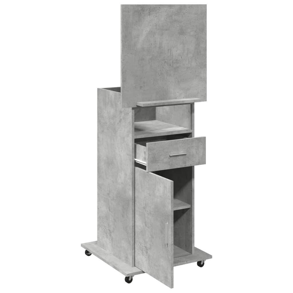 Leggio con Ruote e Cassetto Grigio 55x55x107 cm in Multistrato