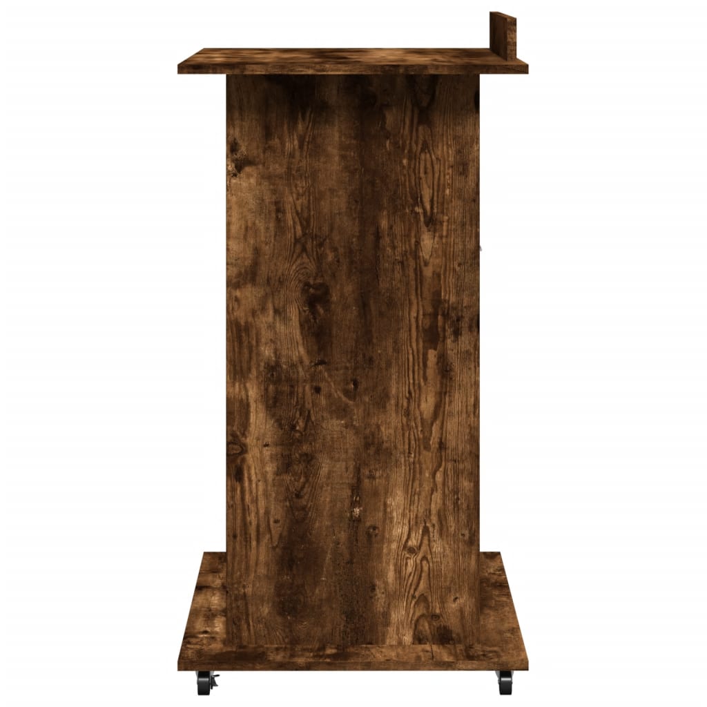Leggio con Ruote e Cassetto Rovere Fumo 55x55x107cm Multistrato