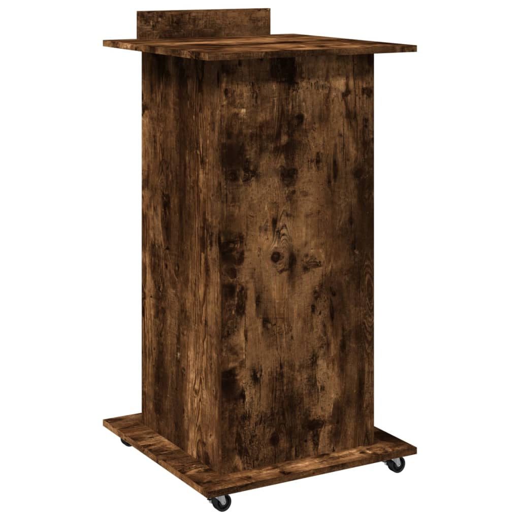 Leggio con Ruote e Cassetto Rovere Fumo 55x55x107cm Multistrato