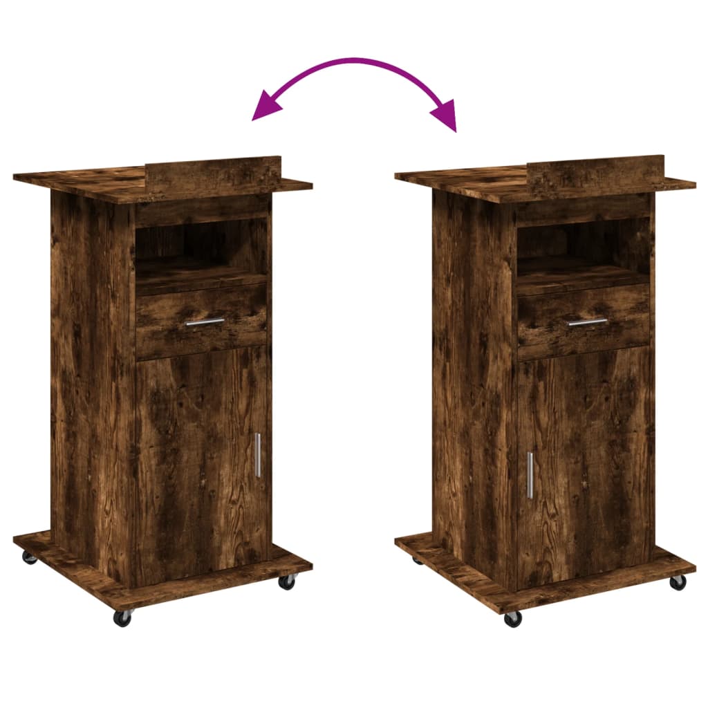 Leggio con Ruote e Cassetto Rovere Fumo 55x55x107cm Multistrato