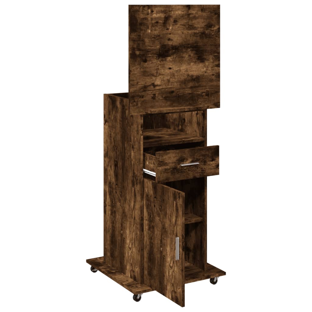 Leggio con Ruote e Cassetto Rovere Fumo 55x55x107cm Multistrato