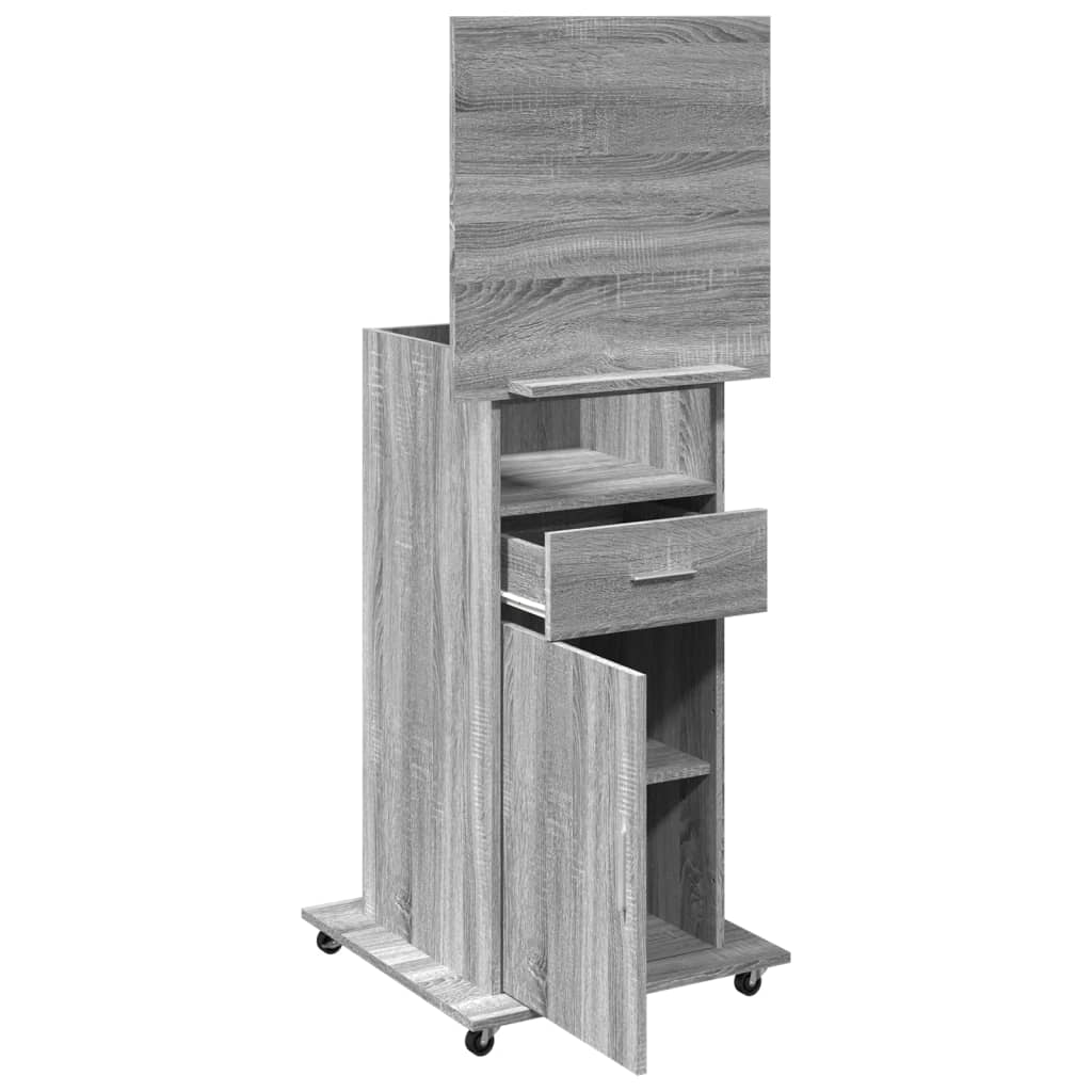 Leggio con Ruote Cassetto Grigio Sonoma 55x55x107cm Multistrato