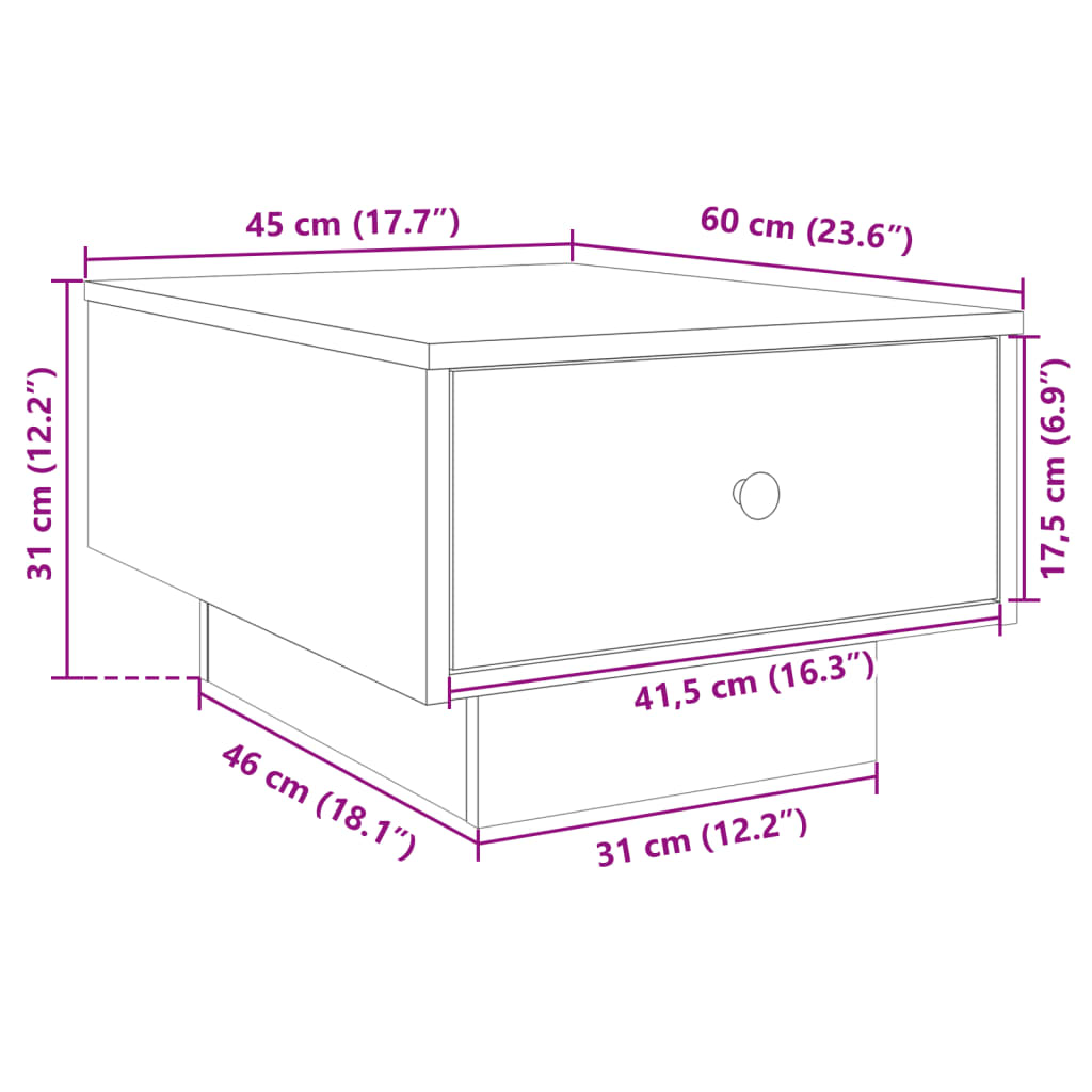 Tavolino Salotto Grigio Sonoma 60x45x31 cm Legno Multistrato