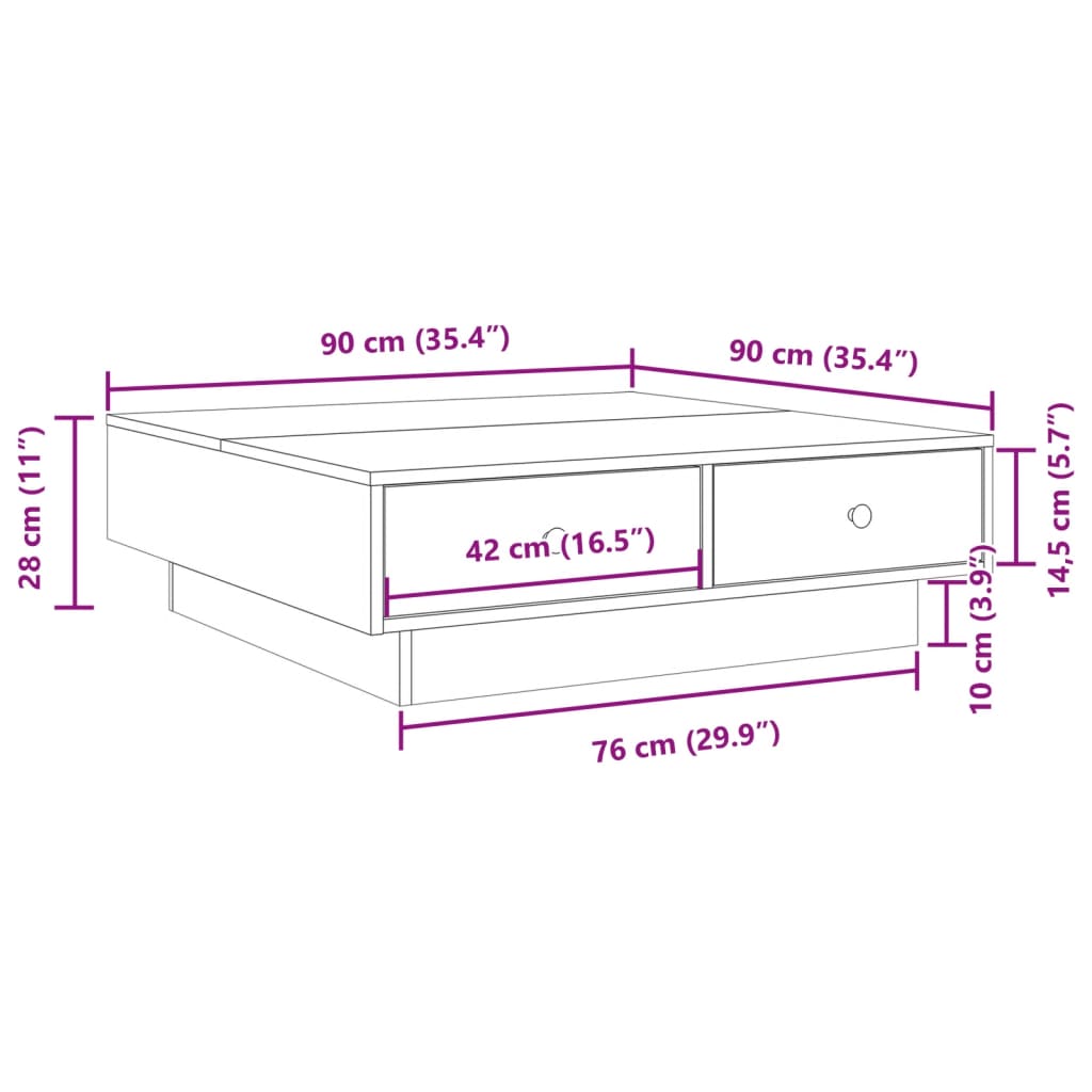 Tavolino da Salotto Bianco 90x90x28 cm in Truciolato