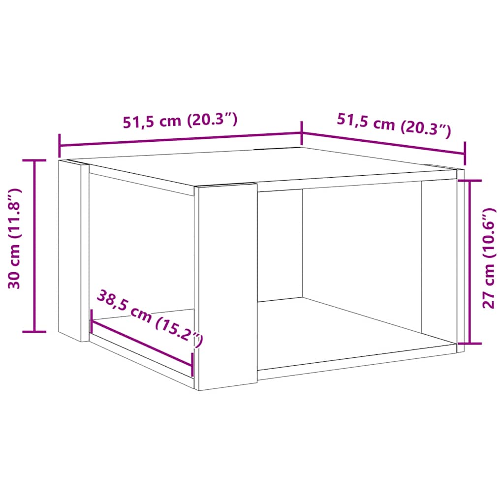 Tavolino Salotto Grigio Cemento 51,5x51,5x30 Legno Multistrato