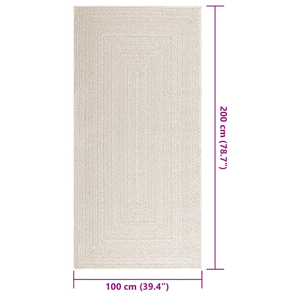 Tappeto ZIZUR Crema 100x200 cm Aspetto Iuta Interni ed Esterni
