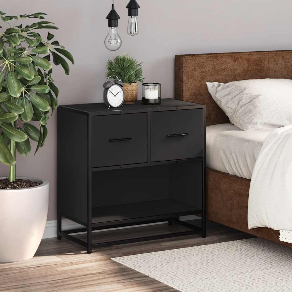 Comodino Nero 60x31x60 cm in Legno Multistrato e Metallo