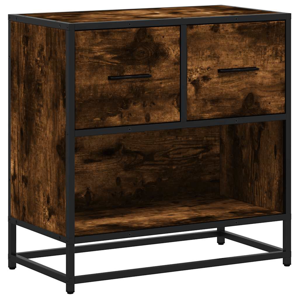 Comodino Rovere Fumo 60x31x60 cm in Legno Multistrato e Metallo