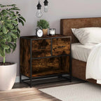 Comodino Rovere Fumo 60x31x60 cm in Legno Multistrato e Metallo