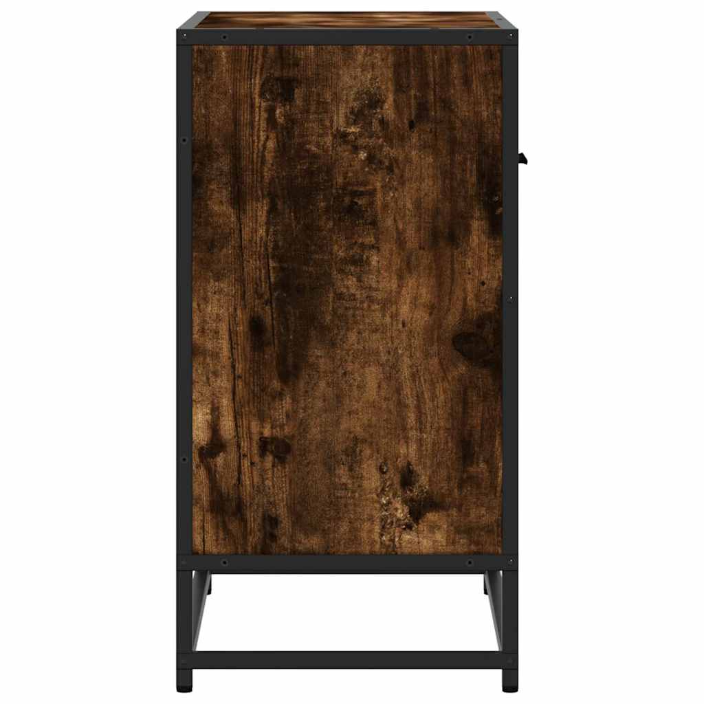Comodino Rovere Fumo 60x31x60 cm in Legno Multistrato e Metallo