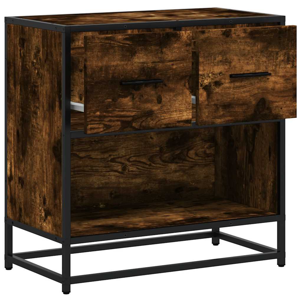 Comodino Rovere Fumo 60x31x60 cm in Legno Multistrato e Metallo
