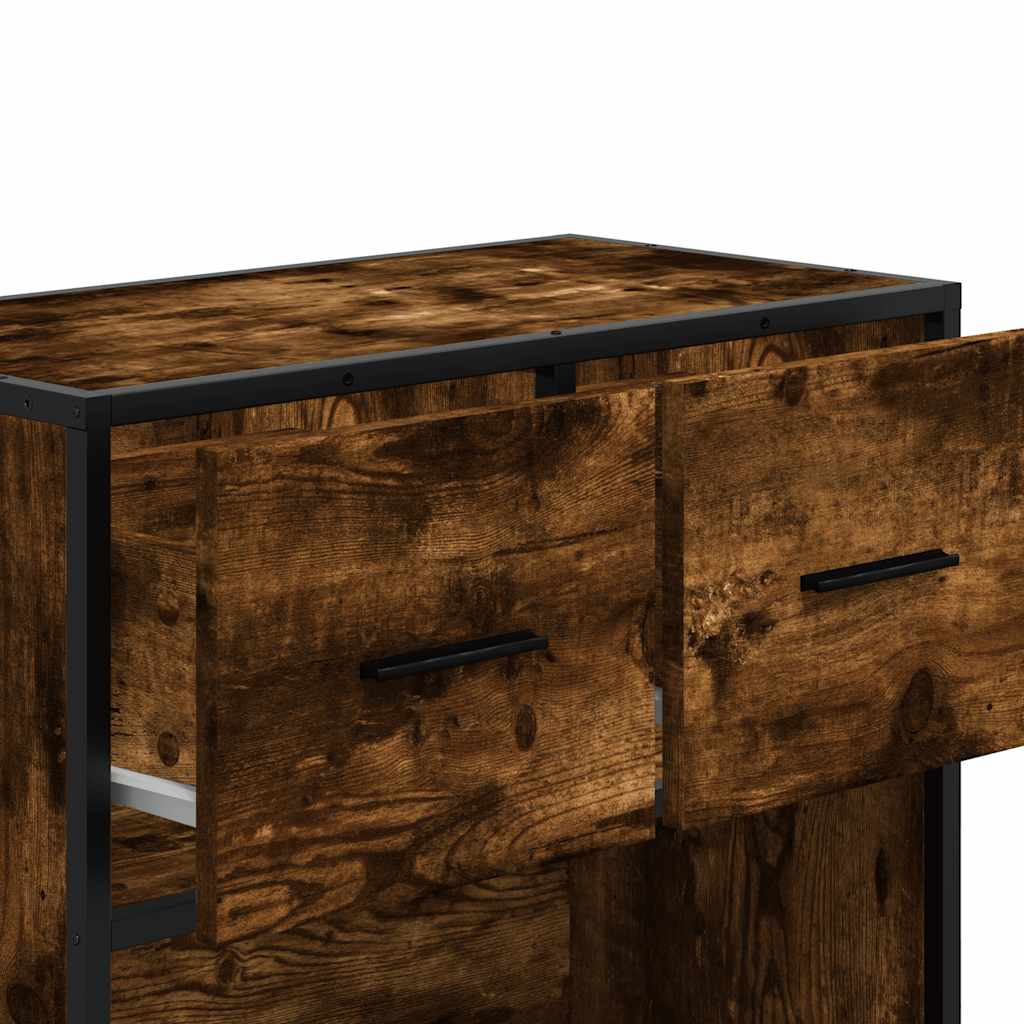 Comodino Rovere Fumo 60x31x60 cm in Legno Multistrato e Metallo