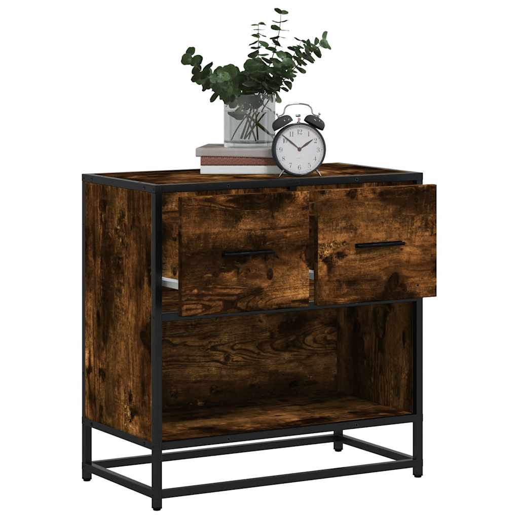 Comodino Rovere Fumo 60x31x60 cm in Legno Multistrato e Metallo