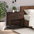 Comodino Rovere Marrone 60x31x60 cm Legno Multistrato e Metallo
