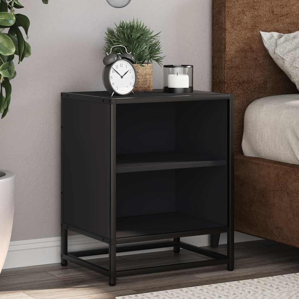Comodino Nero 40x31x50 cm Legno Multistrato e Metallo