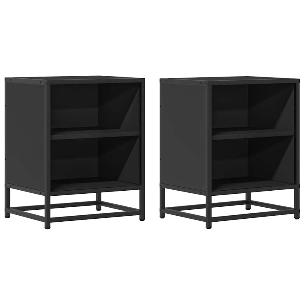 Comodini 2 pz Neri 40x31x50 Legno Multistrato e Metallo