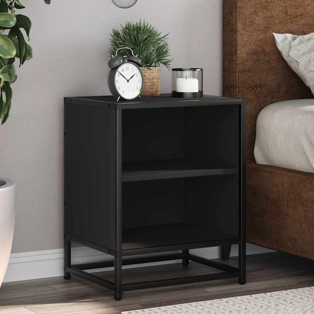 Comodini 2 pz Neri 40x31x50 Legno Multistrato e Metallo