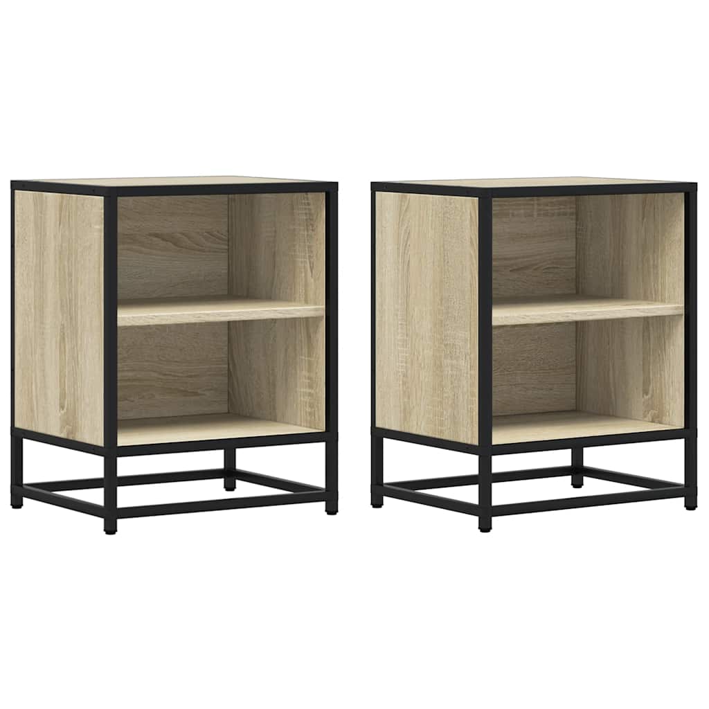 Comodini 2pz Rovere Sonoma 40x31x50cm Legno Multistrato Metallo