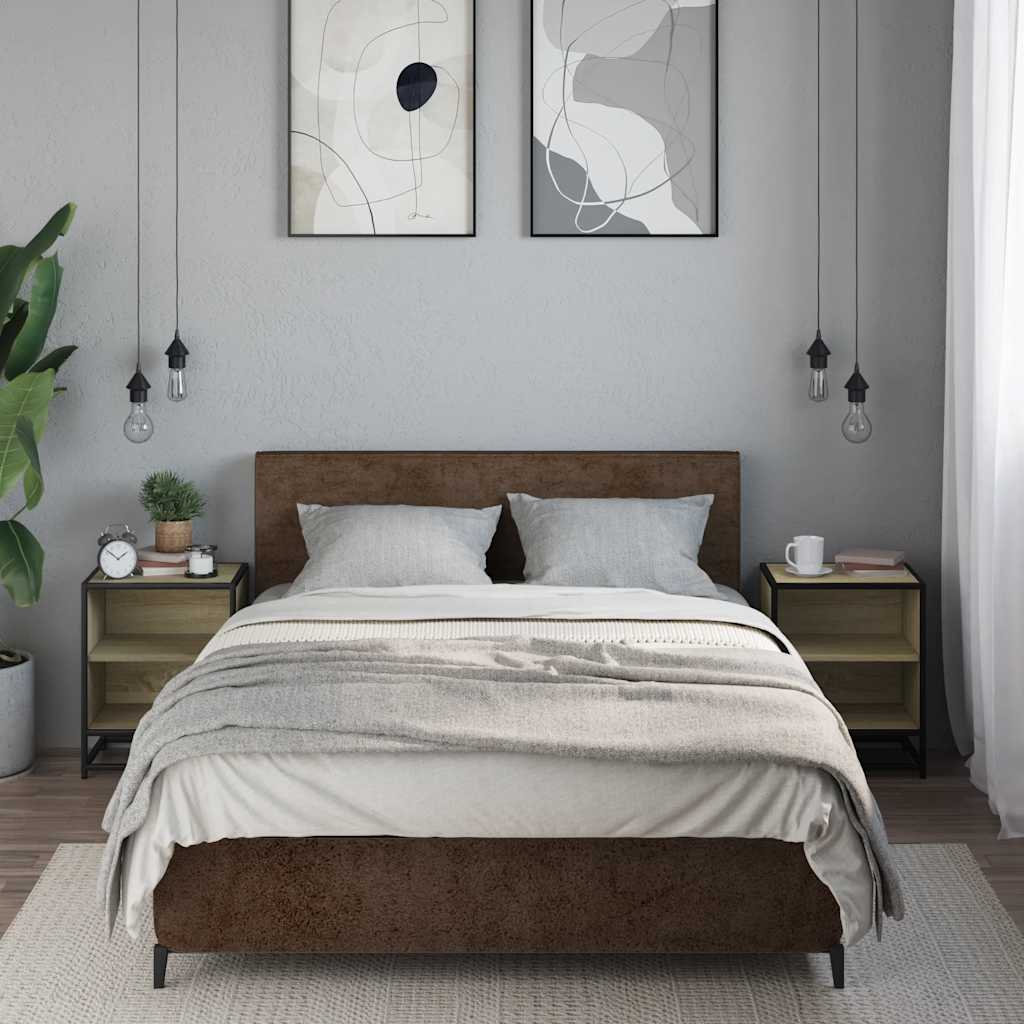Comodini 2pz Rovere Sonoma 40x31x50cm Legno Multistrato Metallo