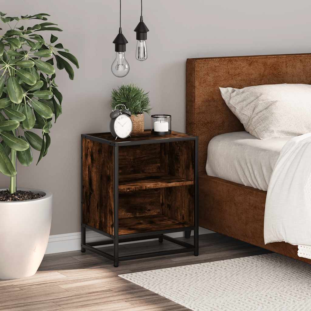 Comodino Rovere Fumo 40x31x50 cm Legno Multistrato e Metallo